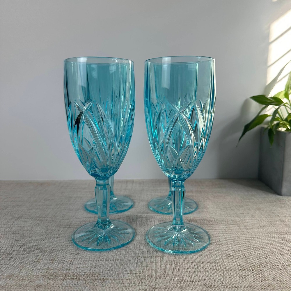 Marquis Waterford Brookside Aqua Blue Crystal Water Goblets Set of 4